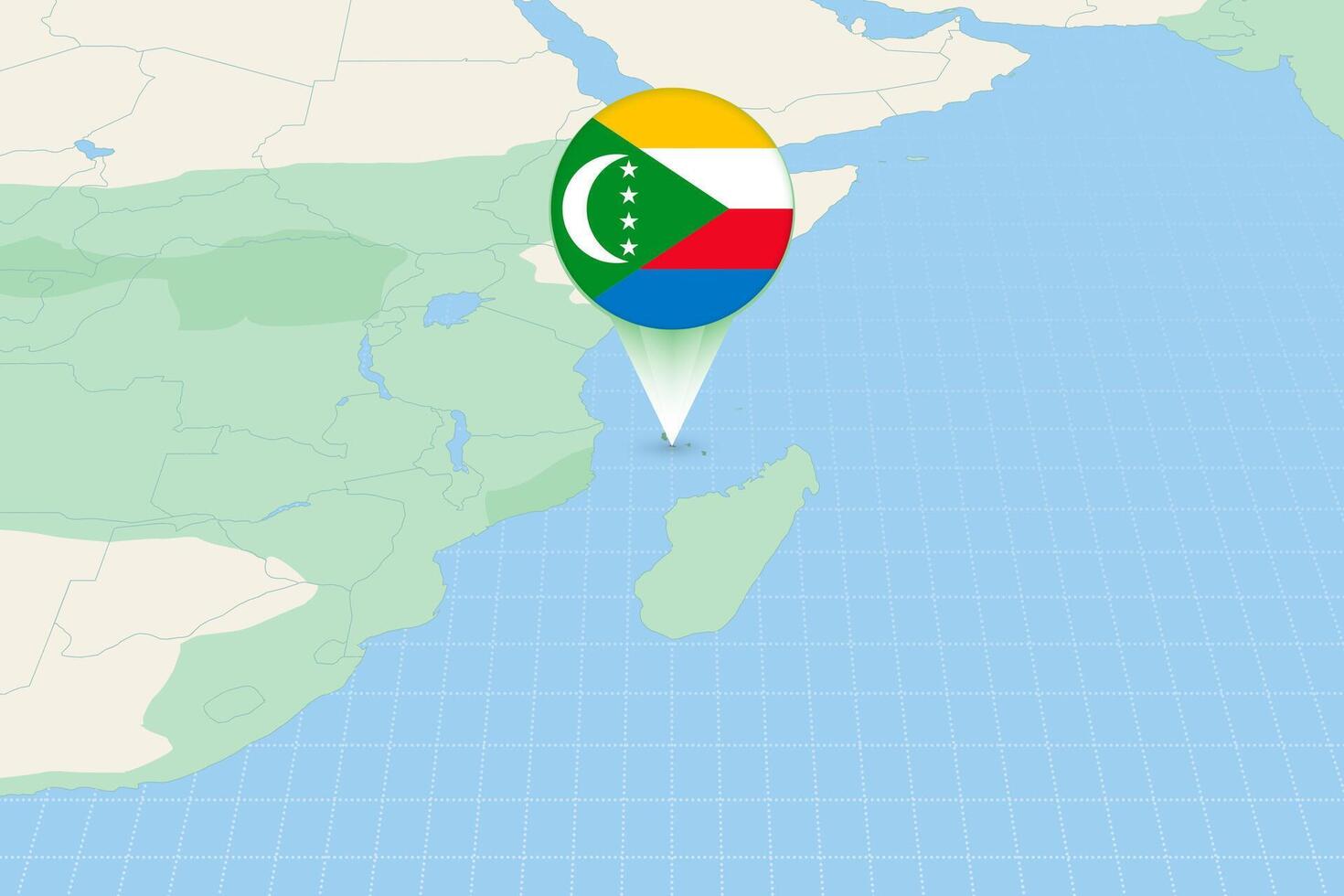 Map illustration of Comoros with the flag. Cartographic illustration of Comoros and neighboring countries. vector