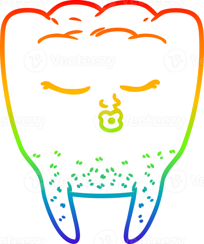 rainbow gradient line drawing of a cartoon tooth png