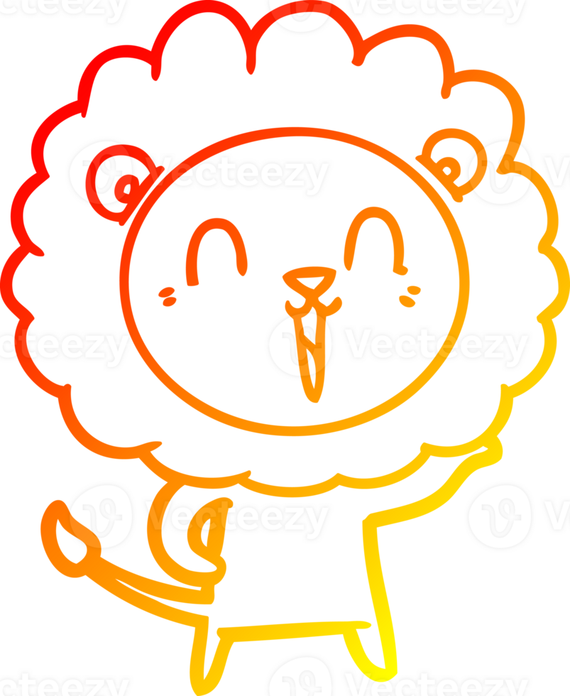 warm gradient line drawing of a laughing lion cartoon png