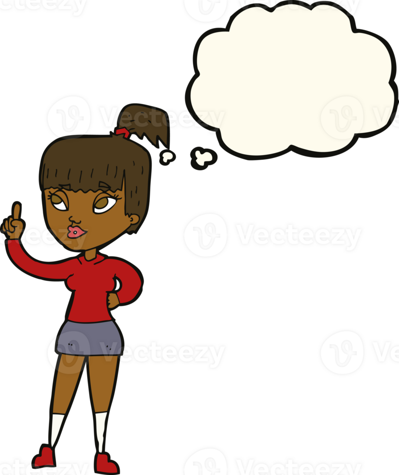 cartoon attractive girl with idea with thought bubble png