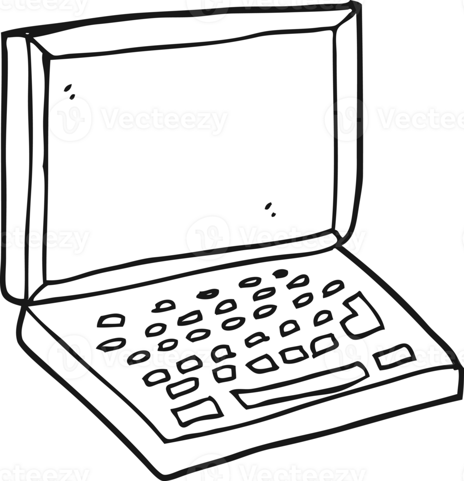 hand drawn black and white cartoon laptop computer png