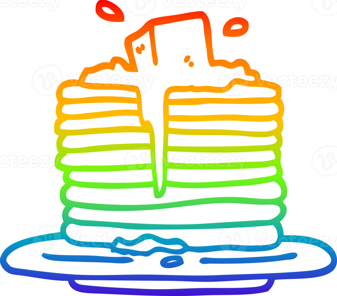 rainbow gradient line drawing of a cartoon butter melting on pancakes png