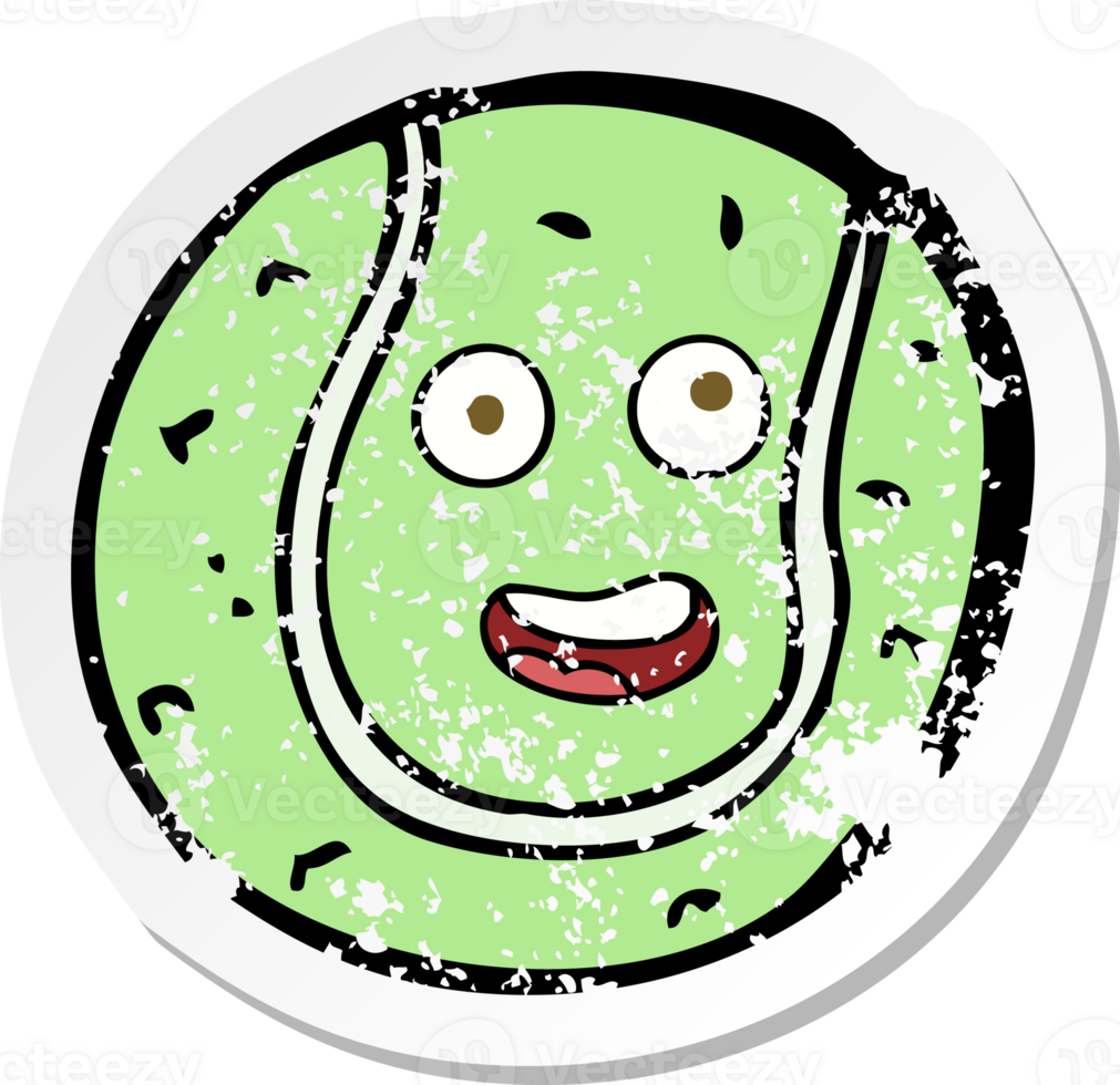 retro distressed sticker of a cartoon tennis ball png