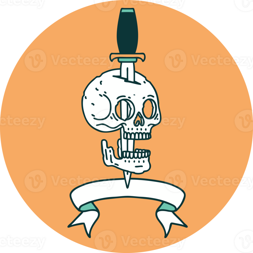 tattoo style icon with banner of a skull png