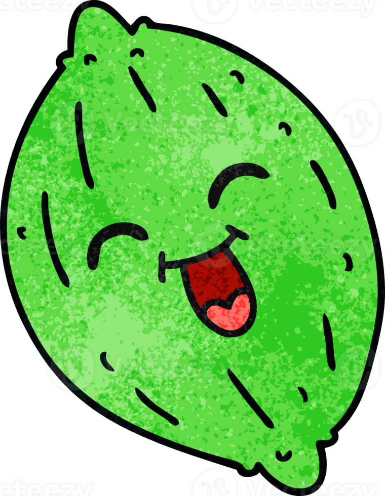 hand drawn textured cartoon of a happy lemon png