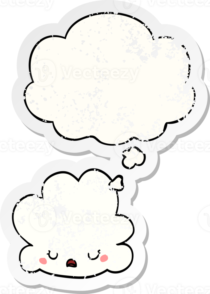 cute cartoon cloud with thought bubble as a distressed worn sticker png