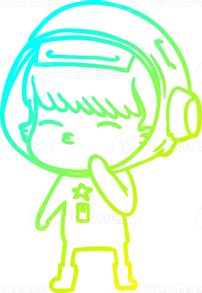 cold gradient line drawing of a cartoon curious astronaut png