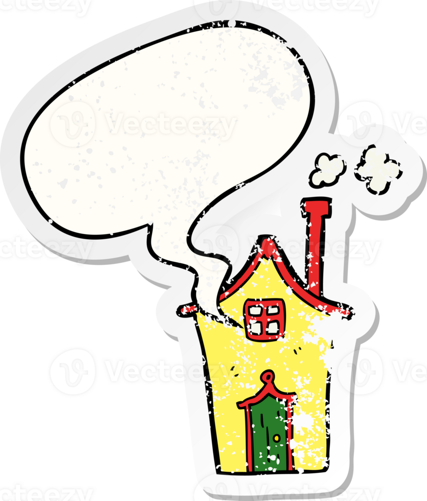 cartoon house with speech bubble distressed distressed old sticker png