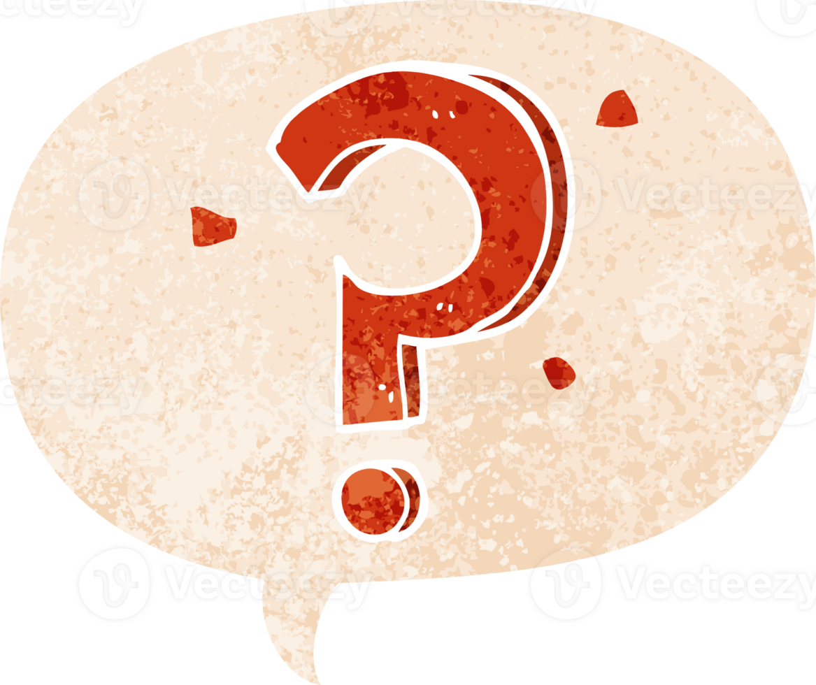 cartoon question mark with speech bubble in grunge distressed retro textured style png