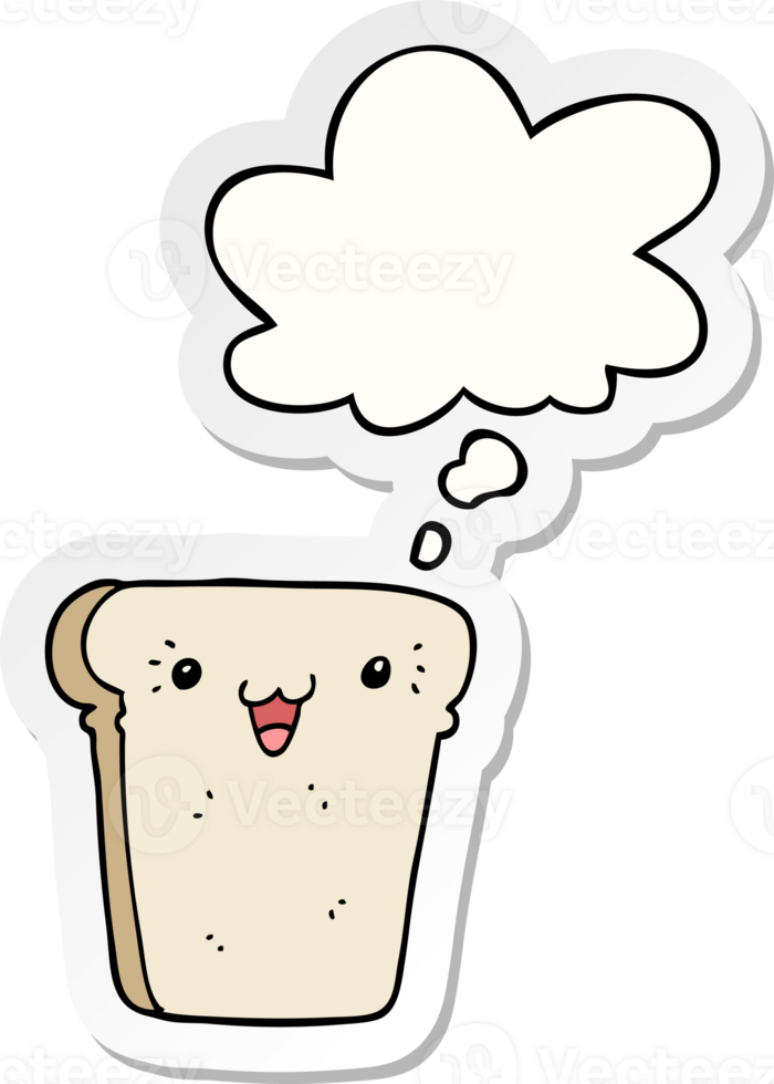cartoon slice of bread with thought bubble as a printed sticker png