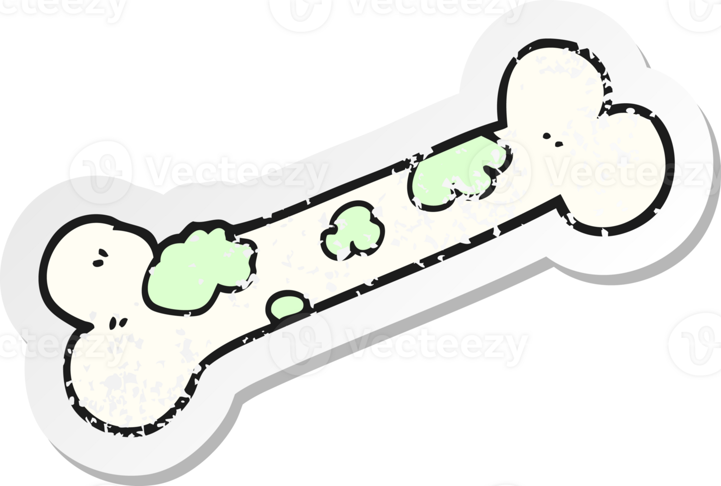 retro distressed sticker of a cartoon moldy old bone png