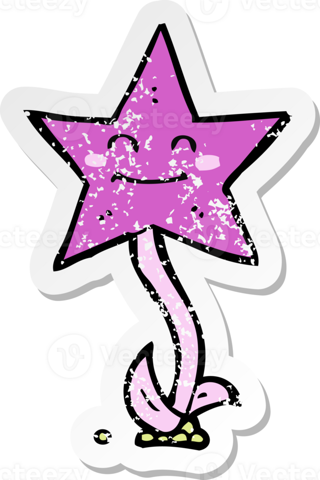 retro distressed sticker of a cartoon star flower png