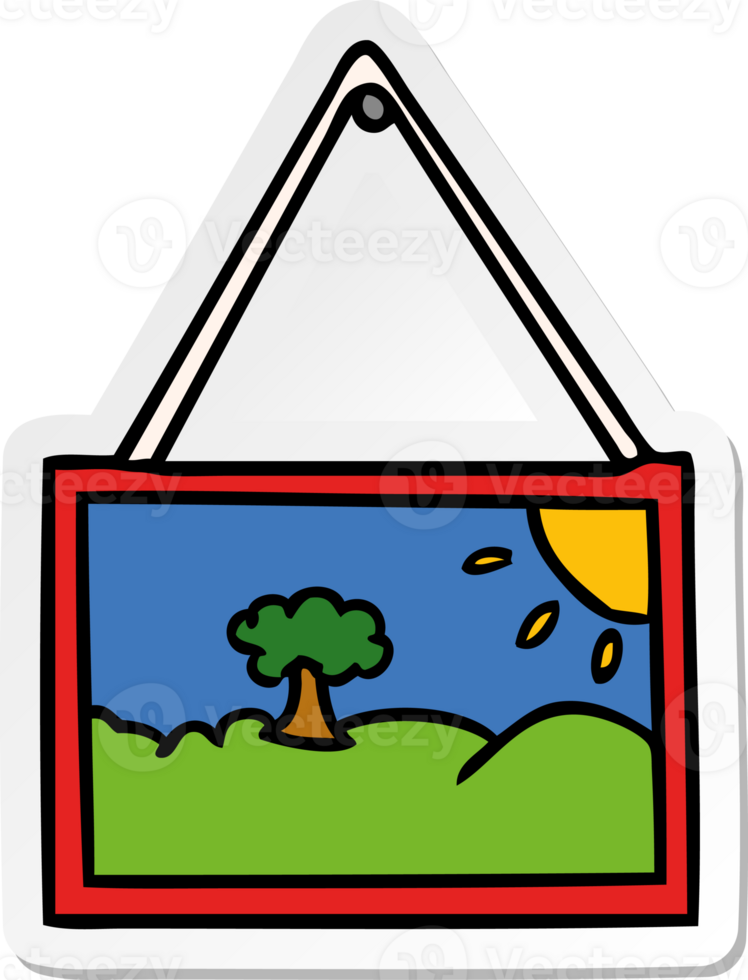 hand drawn sticker cartoon doodle of a picture in frame png