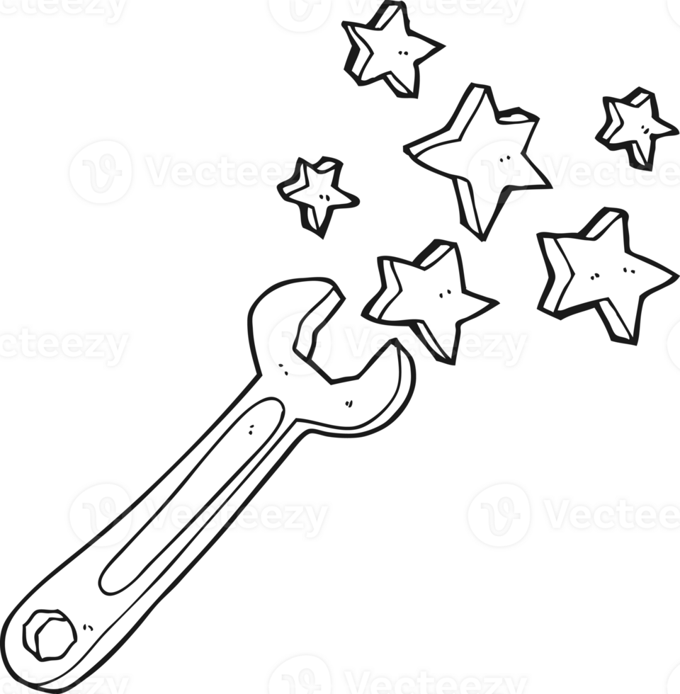 hand drawn black and white cartoon spanner png