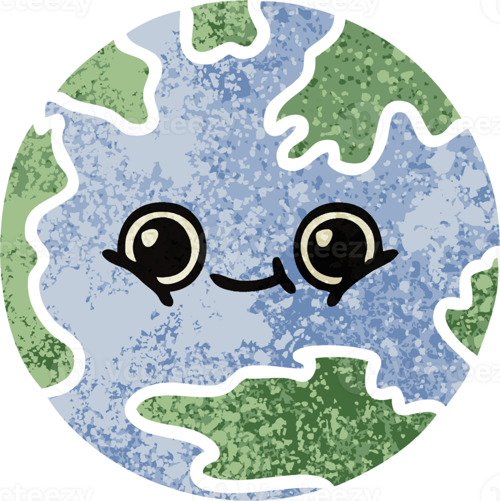 retro illustration style cartoon of a planet earth png