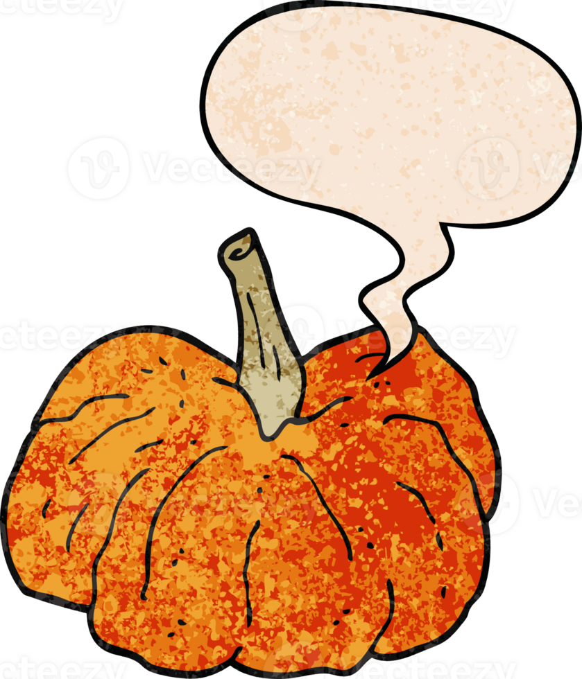 cartoon squash with speech bubble in retro texture style png