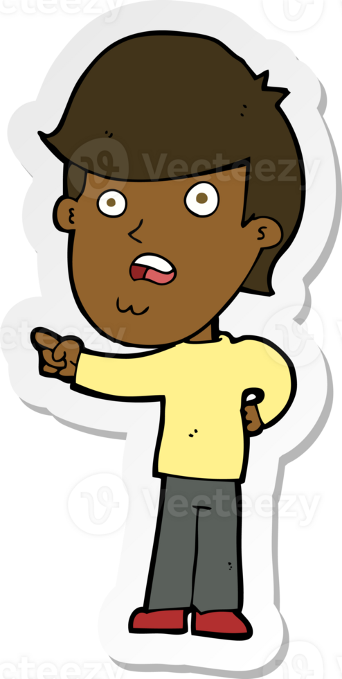 sticker of a cartoon shocked man pointing png