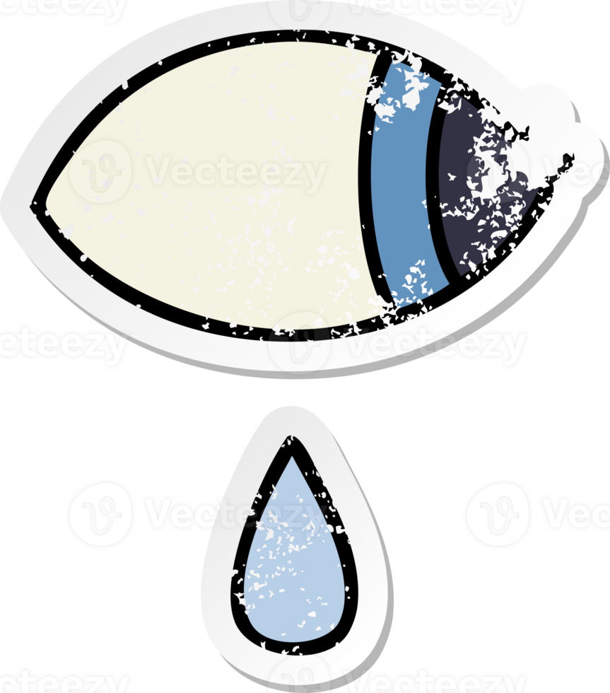 distressed sticker of a cute cartoon crying eye looking to one side png