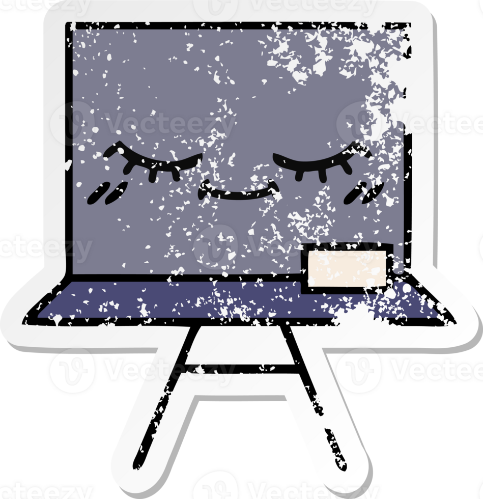 distressed sticker of a cute cartoon chalkboard png