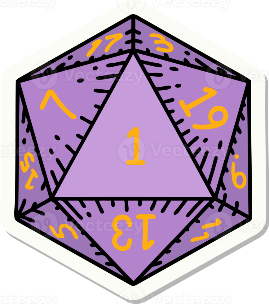sticker of a natural 1 D20 dice roll png