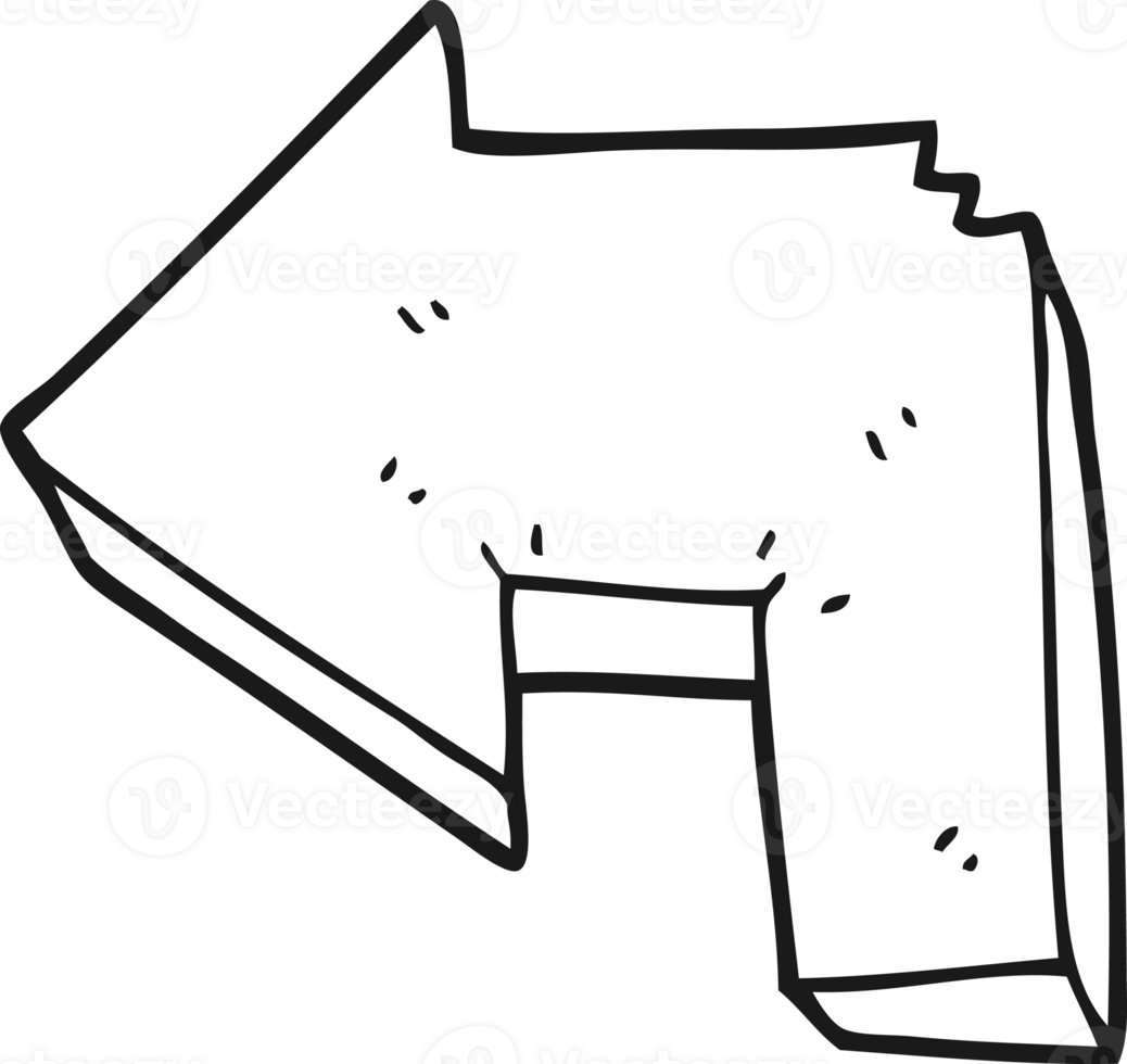hand drawn black and white cartoon direction arrow png