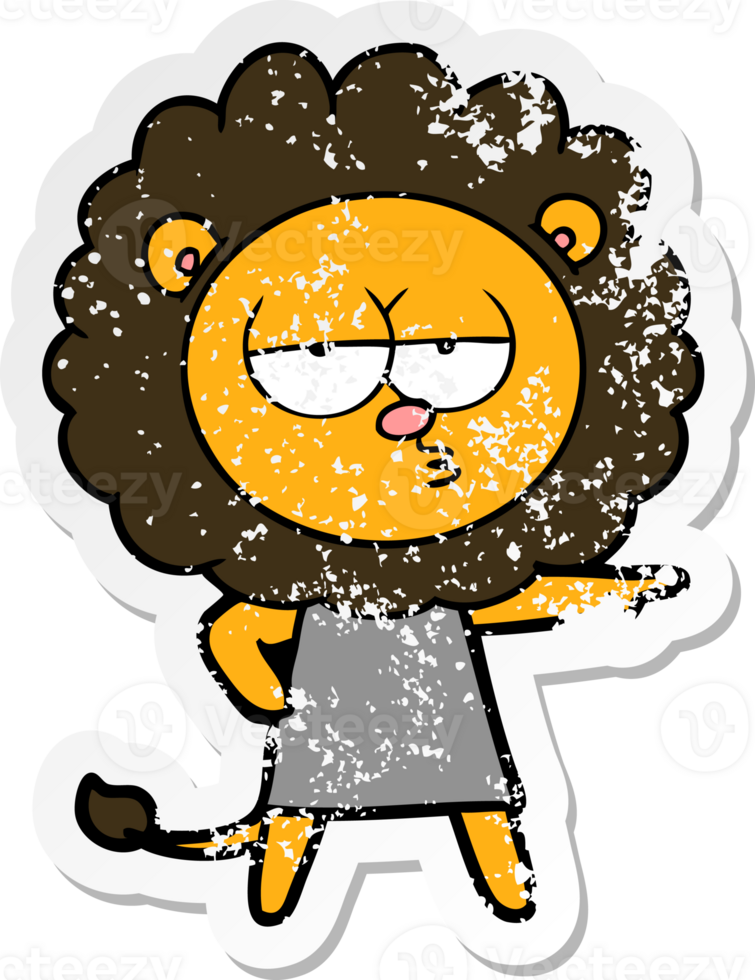 distressed sticker of a cartoon bored lion png