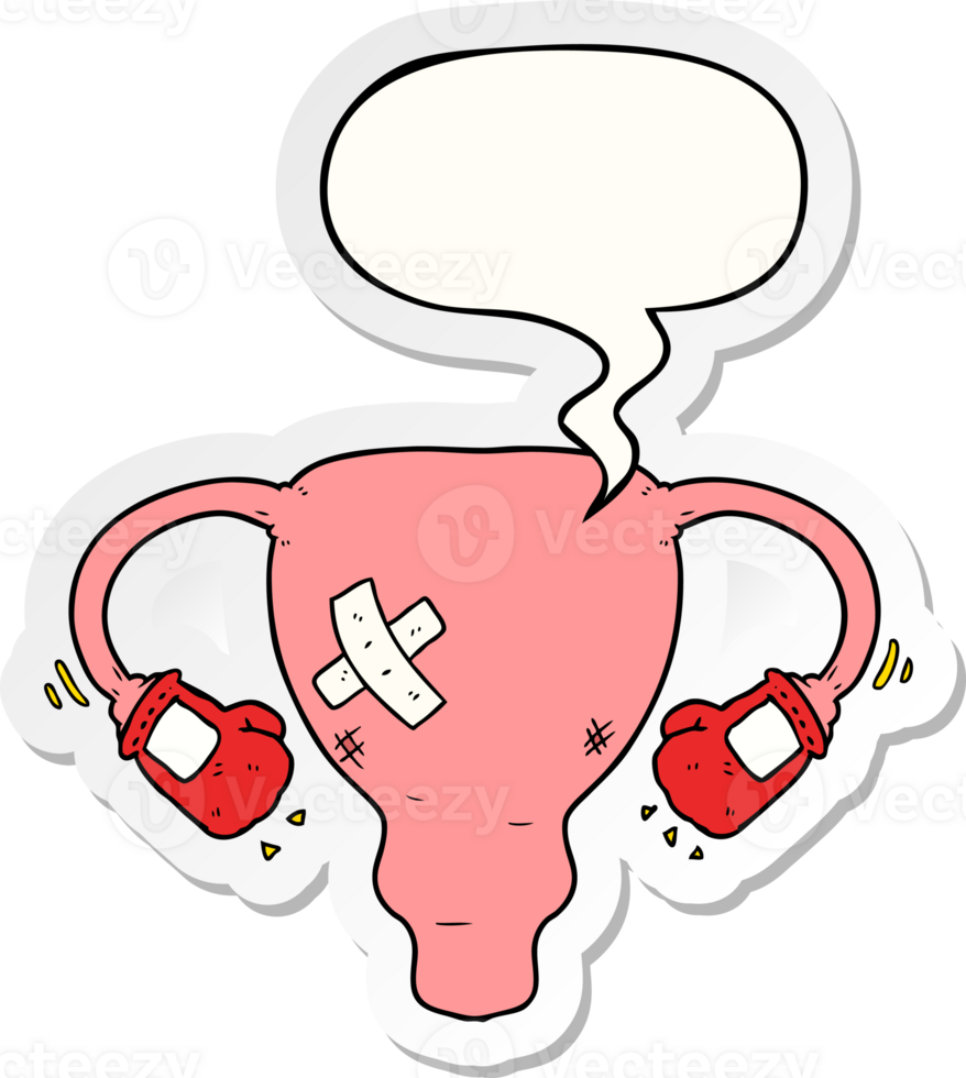 cartoon beat up uterus with boxing gloves with speech bubble sticker png