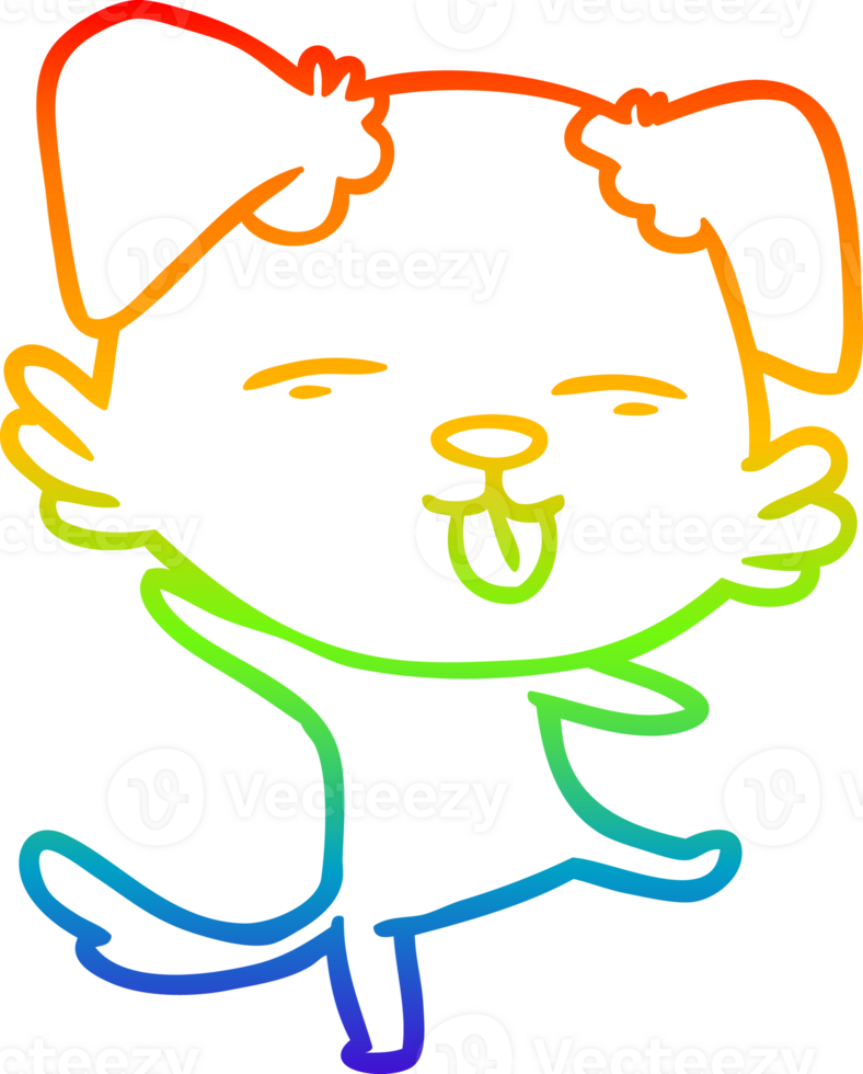 rainbow gradient line drawing of a cartoon dancing dog png