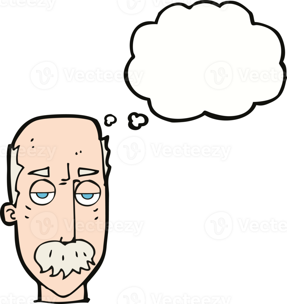 cartoon bored old man with thought bubble png