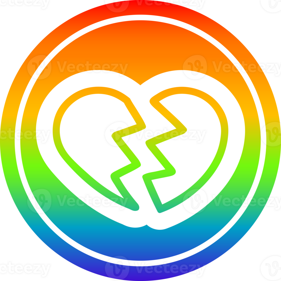broken heart icon with rainbow gradient finish png