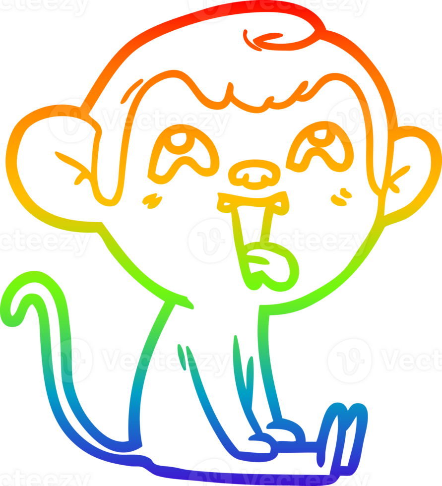 rainbow gradient line drawing of a crazy cartoon monkey png