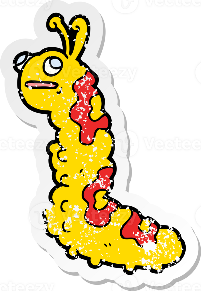 distressed sticker of a funny cartoon caterpillar png