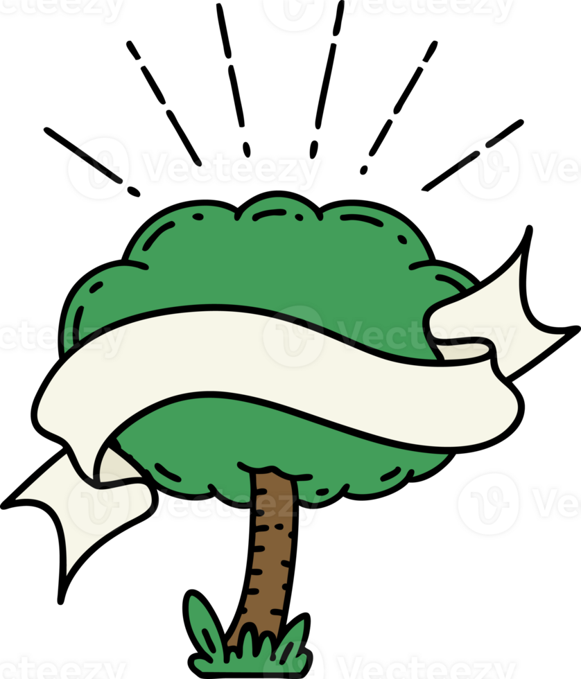 scroll banner with tattoo style tree png