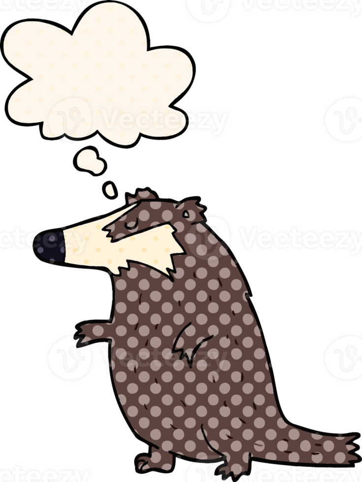 cartoon badger with thought bubble in comic book style png