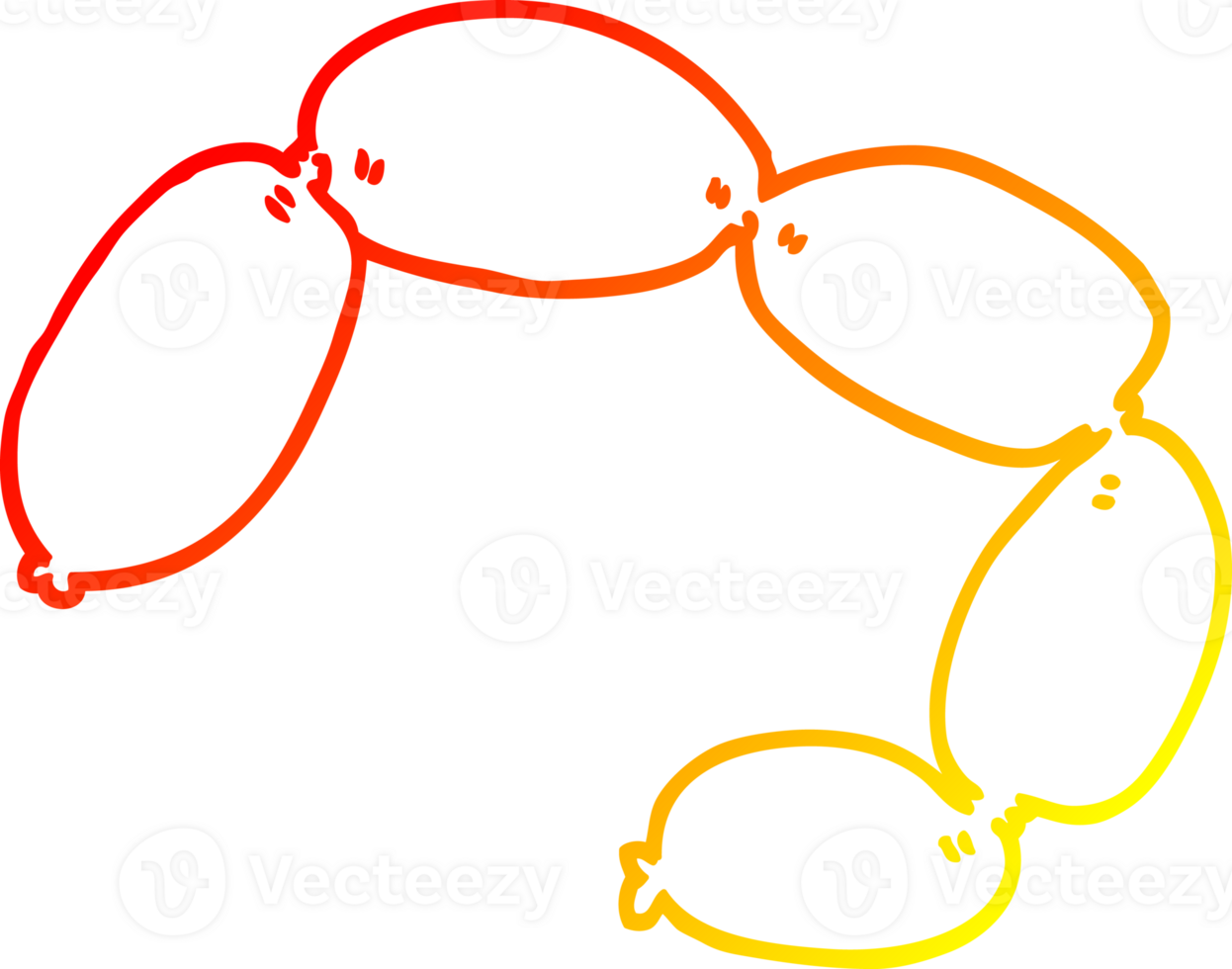 warm gradient line drawing of a cartoon string of sausages png