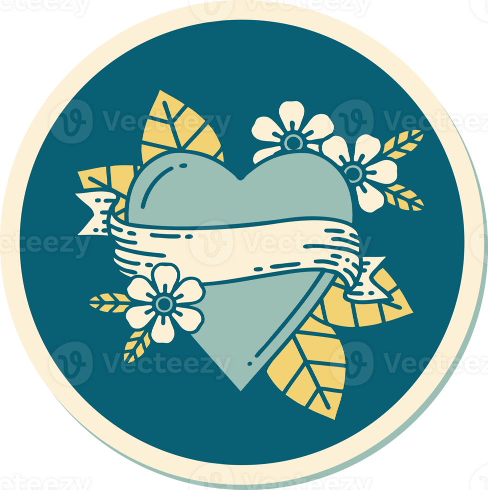 sticker of tattoo in traditional style of a heart and banner png