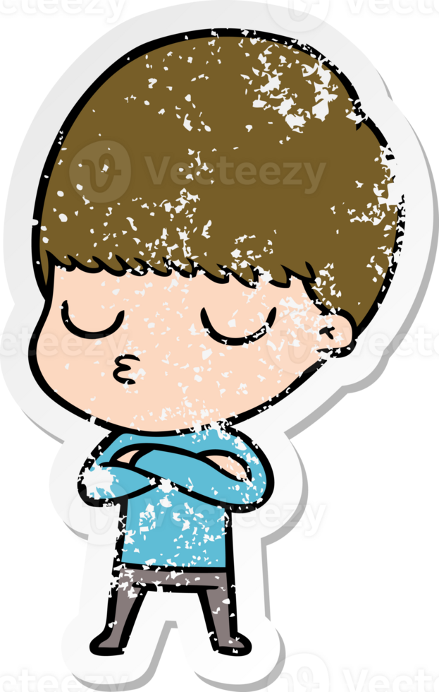 distressed sticker of a cartoon calm boy png