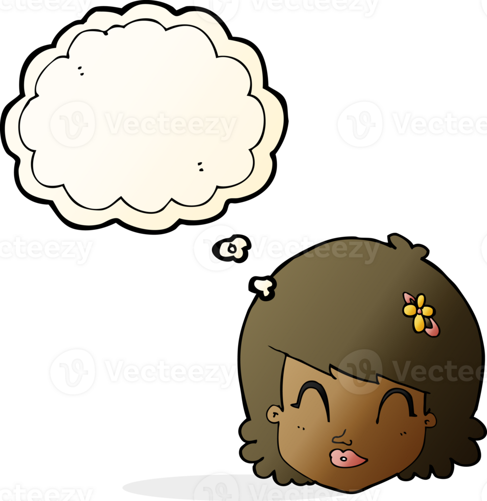 cartoon happy female face with thought bubble png