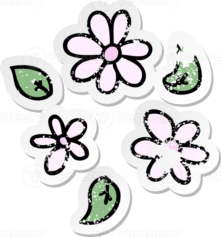 distressed sticker of a quirky hand drawn cartoon flowers png