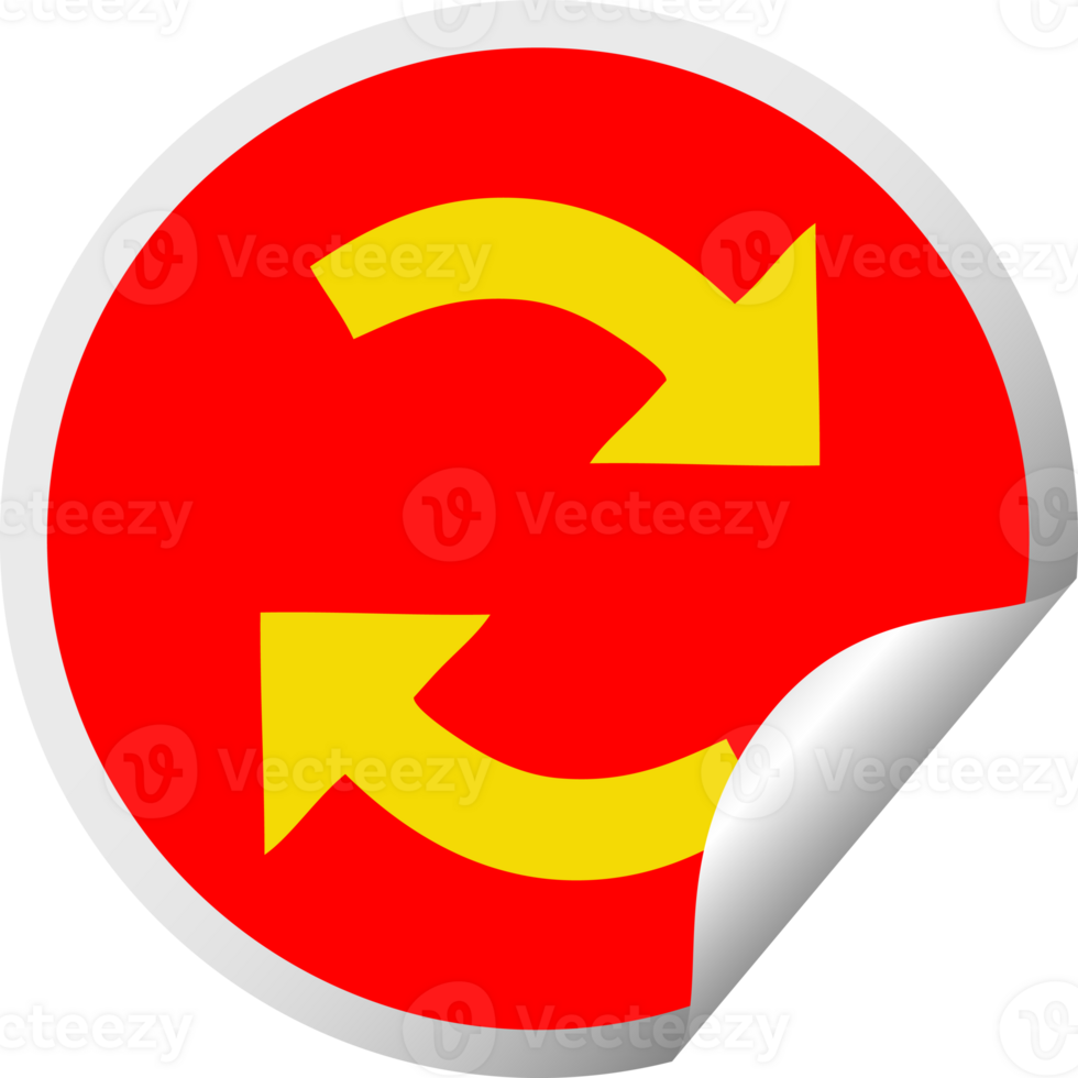 circular peeling sticker cartoon of a recycling arrows png