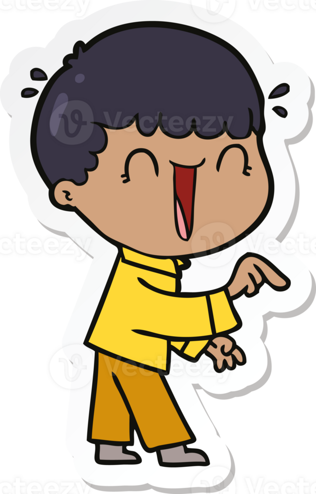 sticker of a laughing cartoon man pointing finger png