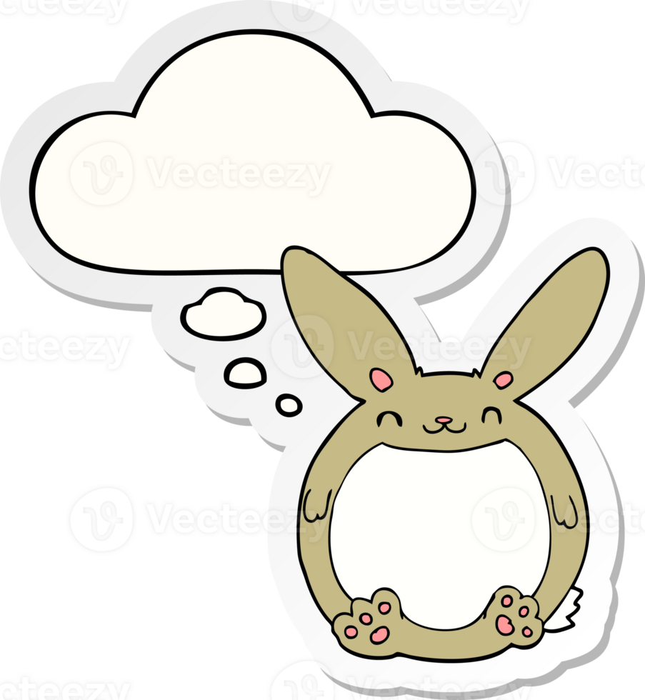 cartoon rabbit with thought bubble as a printed sticker png