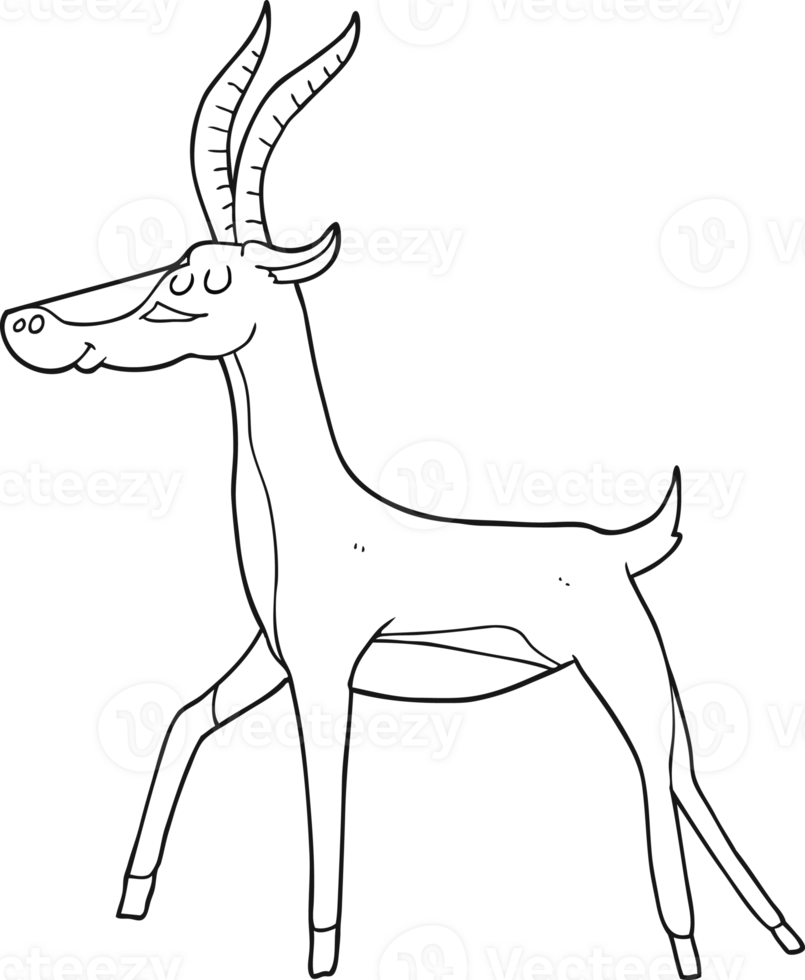 hand drawn black and white cartoon gazelle png