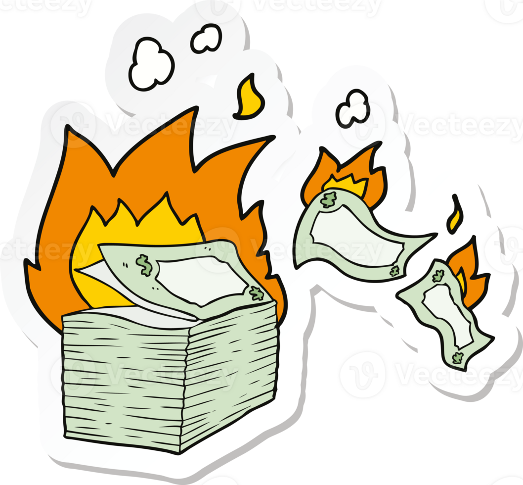 sticker of a burning money cartoon png