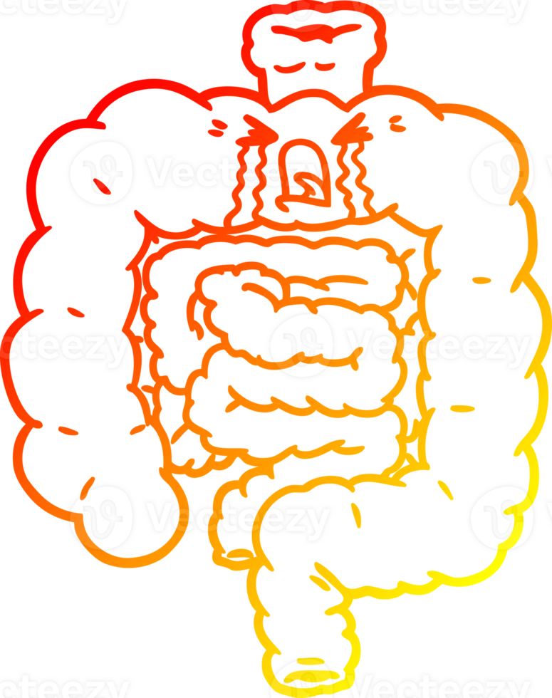 warm gradient line drawing of a cartoon intestines crying png