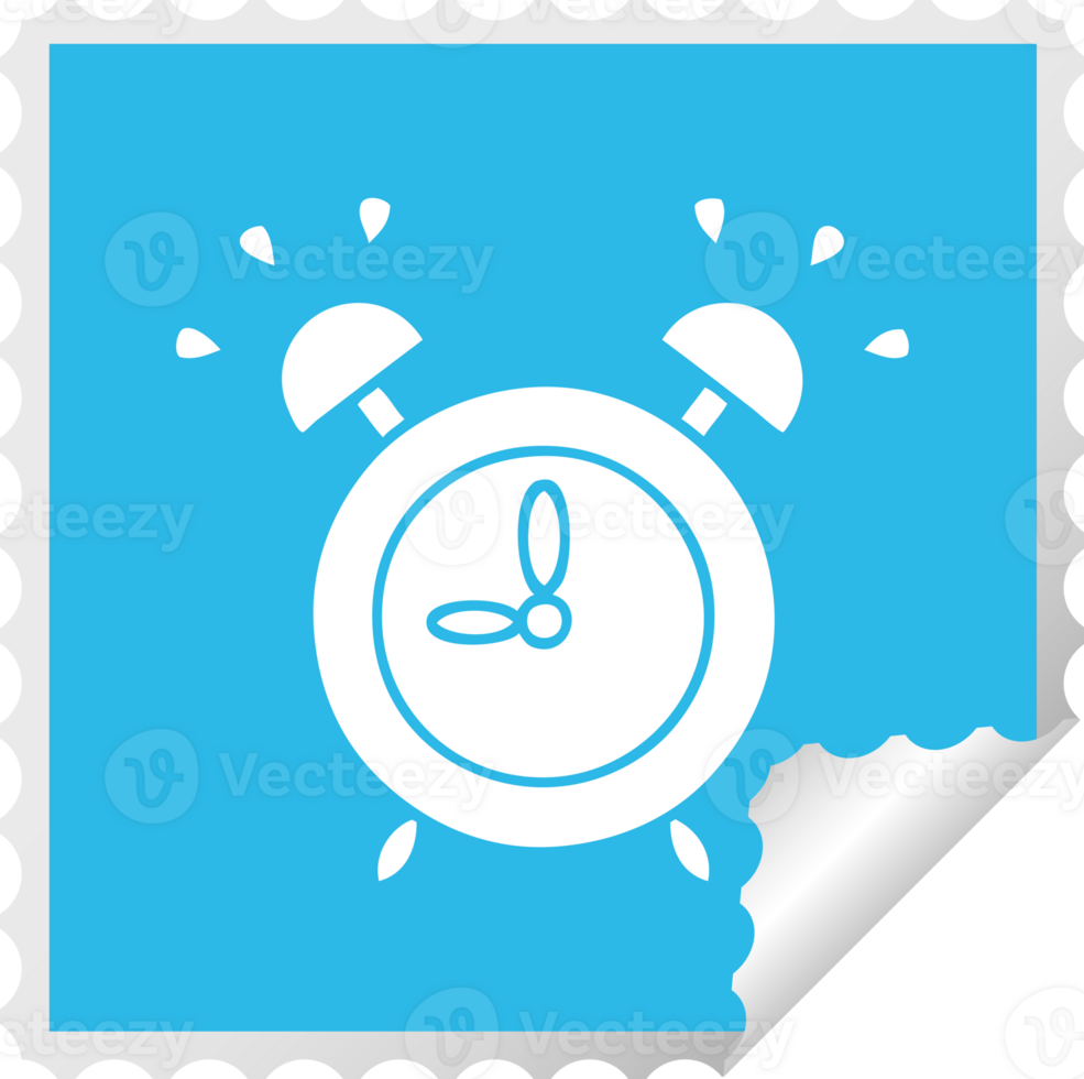 square peeling sticker cartoon of a ringing alarm clock png