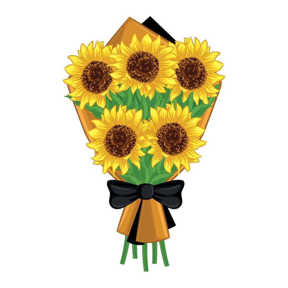 Realistic detailed sunflowers bouquet vector