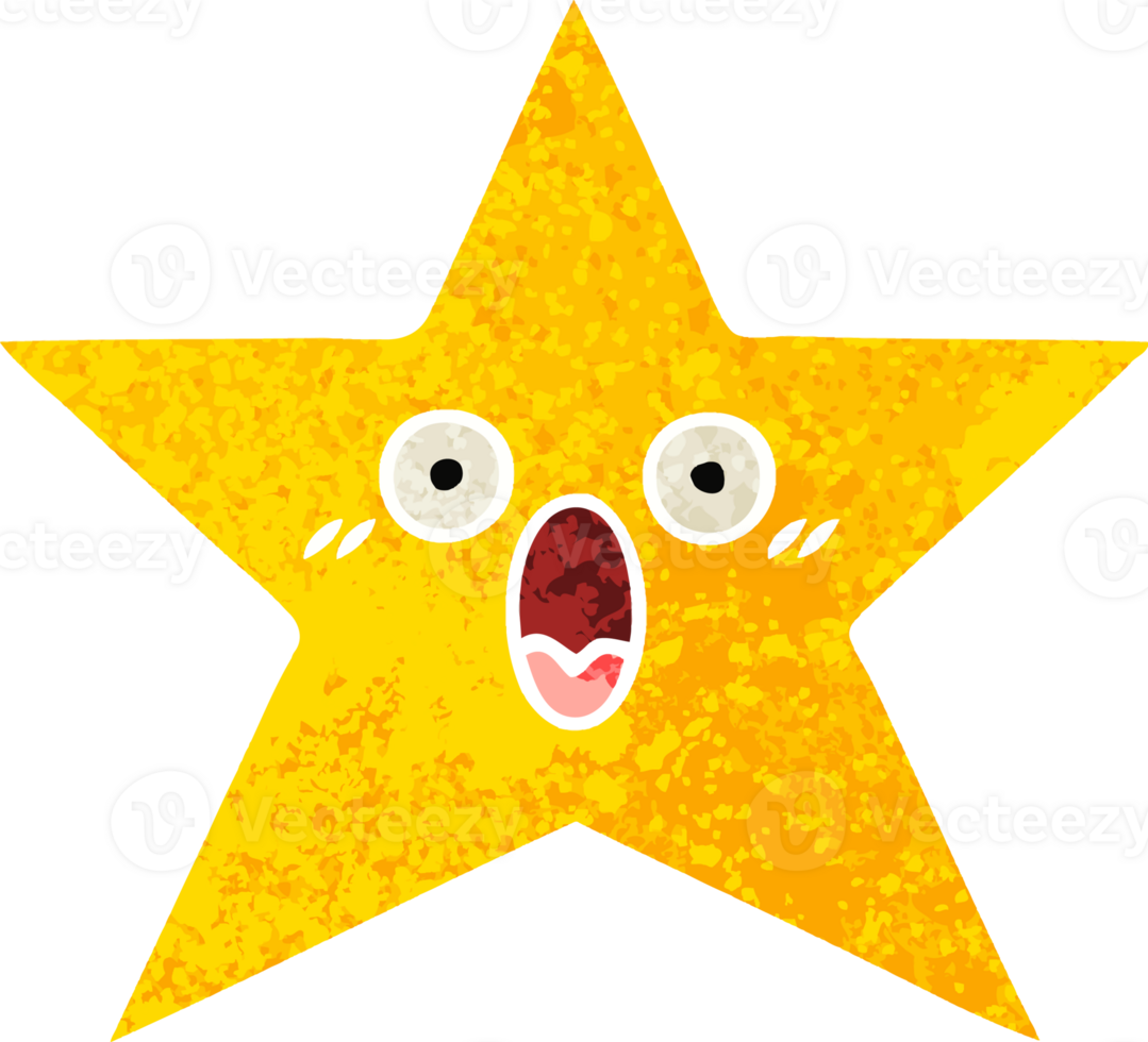 retro illustration style cartoon of a gold star png