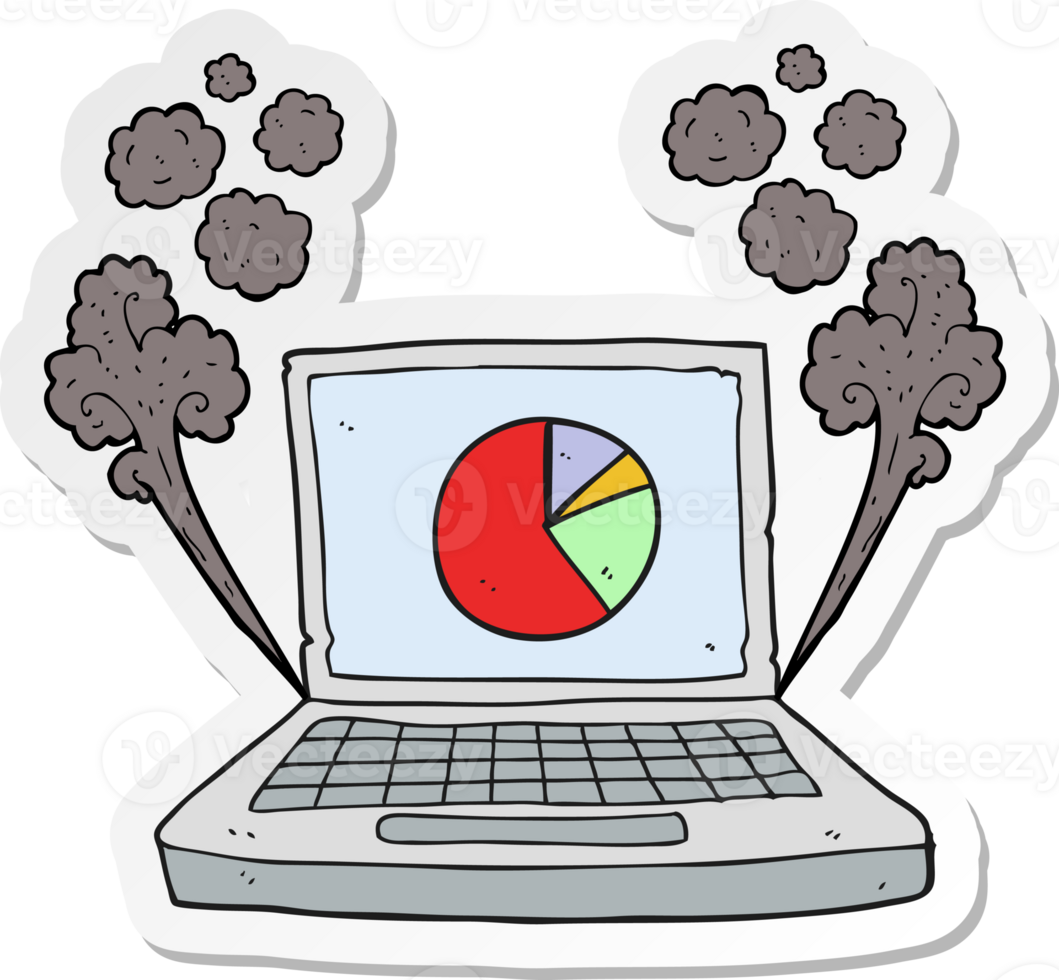 sticker of a cartoon laptop computer with pie chart png