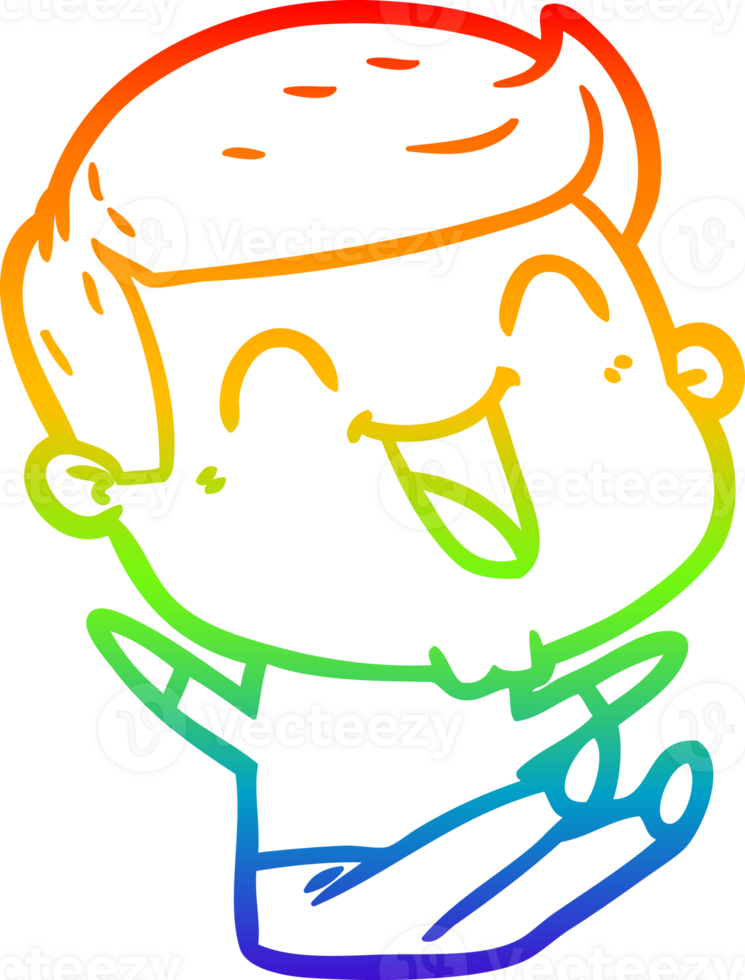 rainbow gradient line drawing of a cartoon man laughing png